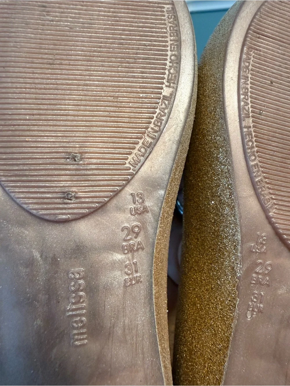 Mini Melissa Ultragirl Basic Girls Gold Glitter Jelly Ballet Flats Size 13